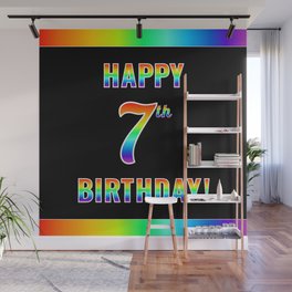 [ Thumbnail: Fun, Colorful, Rainbow Spectrum “HAPPY 7th BIRTHDAY!” Wall Mural ]