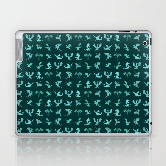 Dragon Silhouette in Fantasy Green Watercolor Laptop & iPad Skin