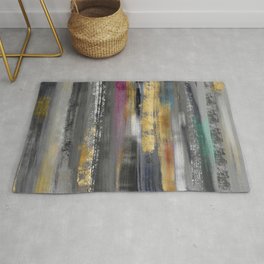 Modern Grey Gold Brushstrokes Abstract Painting Area & Throw Rug