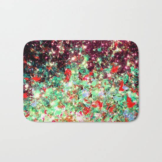 MISTLETOE NEBULA Colorful Festive Christmas Red Green Sparkle Galaxy Ombre Xmas Holidaze Abstract Bath Mat