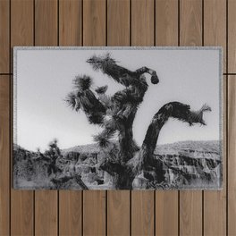 cactus in the desert at Red Rock Canyon state park California USA in black and white Outdoor Rug