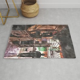 New Orleans Jazz and Cool Cats Watercolor Rug | Urban, Travel, Painting, Watercolor, Silhouette, Street, Man, Adventure, Neutral, Jazz 