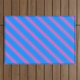 [ Thumbnail: Blue & Orchid Colored Striped/Lined Pattern Outdoor Rug ]