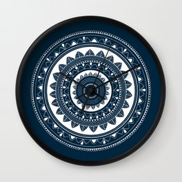 Ukatasana white mandala on blue Wall Clock