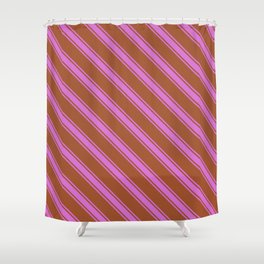 [ Thumbnail: Sienna & Orchid Colored Lines Pattern Shower Curtain ]