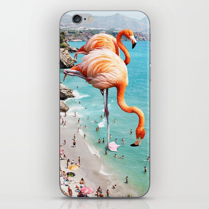 Flamingos on the Beach, Wildlife Surrealism Birds, Nature Flamingo Fantasy Beach Summer Photography iPhone Skin