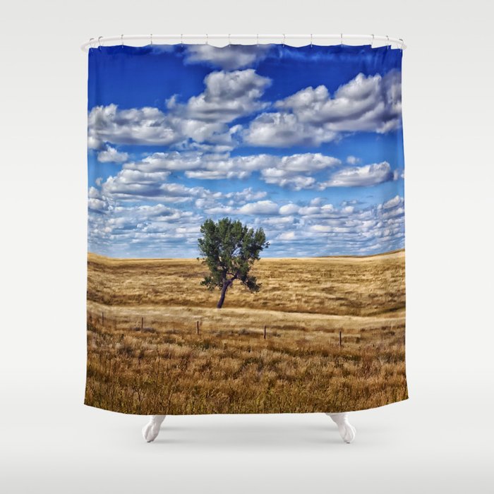 American prairie, South Dakota big sky country with fair weather clouds like a painting landscape color photograph / photography for home and wall decor Shower Curtain