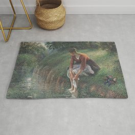 Woman Bathing Her Feet in a Brook Area & Throw Rug