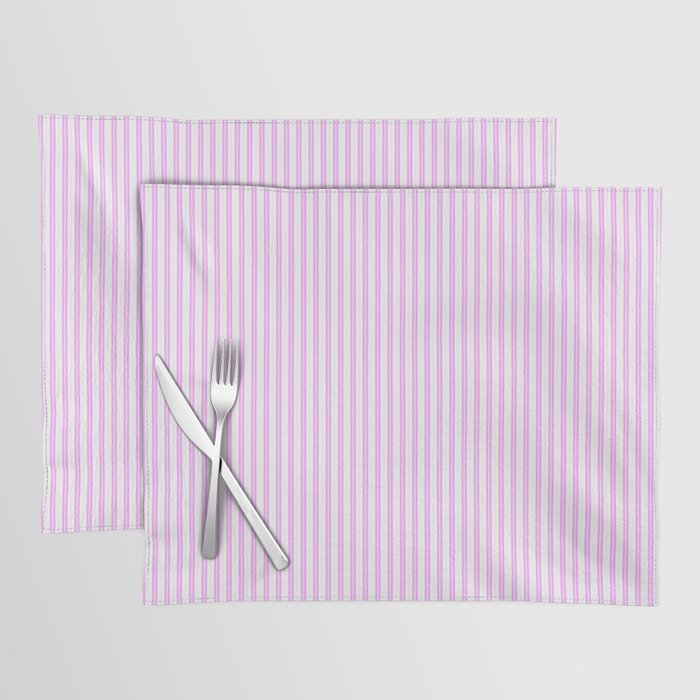 Lilac Pink and White Micro Vintage English Country Cottage Ticking Stripe Placemat