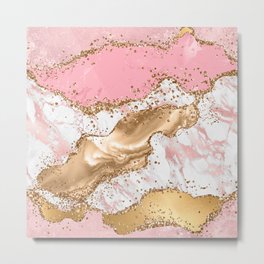 Pink And Gold Marble Ocean Waves Landscapes  Metal Print