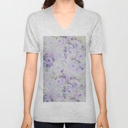 Vintage lavender gray botanical roses floral V Neck T Shirt