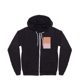 Retro Checkered Gingham in Orange and Pink  Zip Hoodie