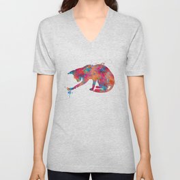 Playful Cat Watercolor Painting V Neck T Shirt