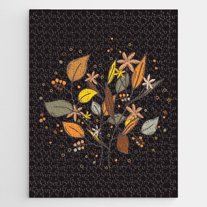 Autumn leaves, berries and flowers - fall themed pattern Jigsaw Puzzle