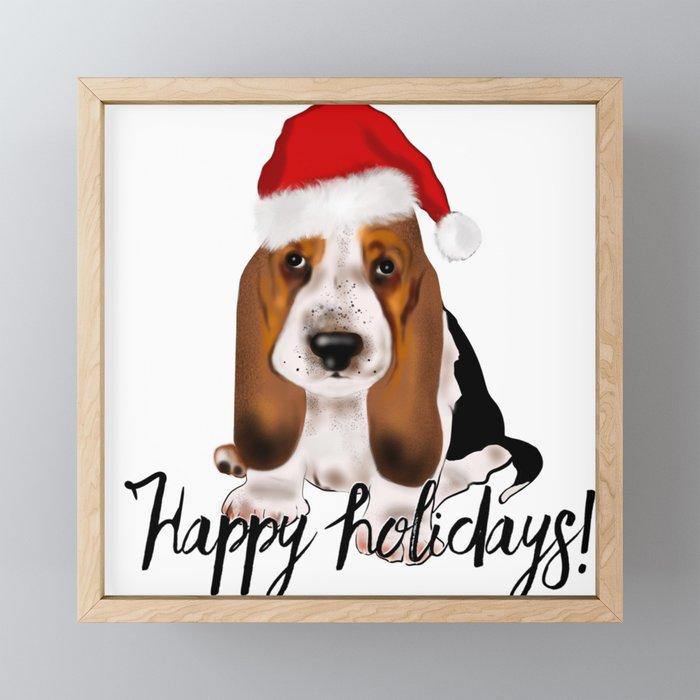 Cute Santa basset hound dog.Christmas puppy gift idea Framed Mini Art Print