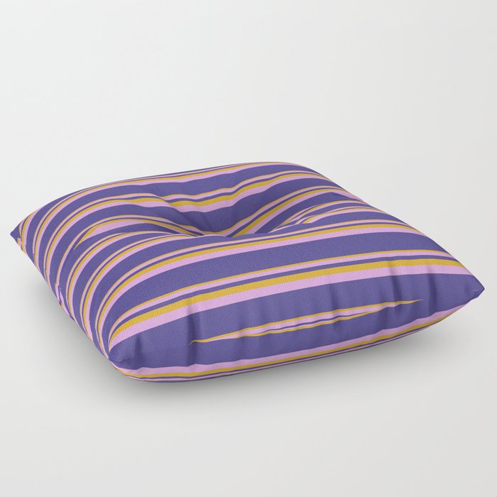 Goldenrod, Plum, and Dark Slate Blue Colored Lines Pattern Floor Pillow
