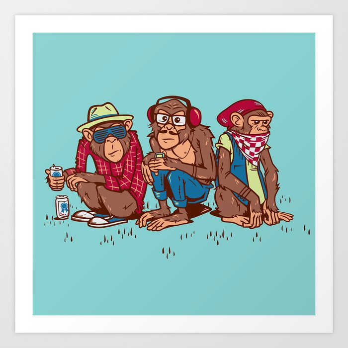 Three Wise Hipster Monkeys Art Print