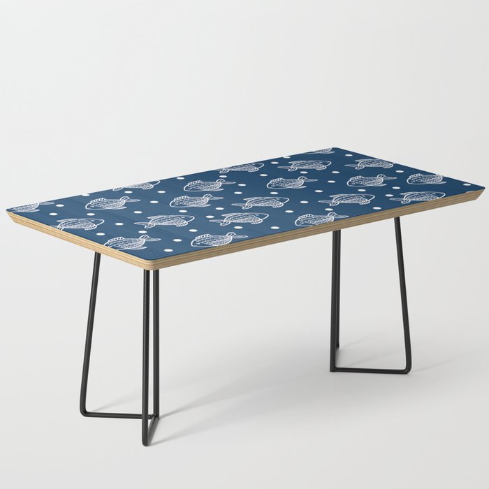 White Fish Polka Dot Print On Blue Background Pattern Coffee Table