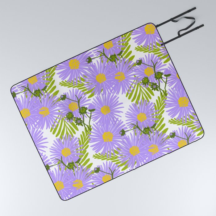 Retro Modern Summer Purple Aster Flowers Picnic Blanket