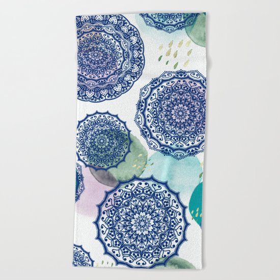 Fall Love Mandala in Blue Beach Towel