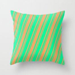[ Thumbnail: Green & Brown Colored Lined Pattern Throw Pillow ]