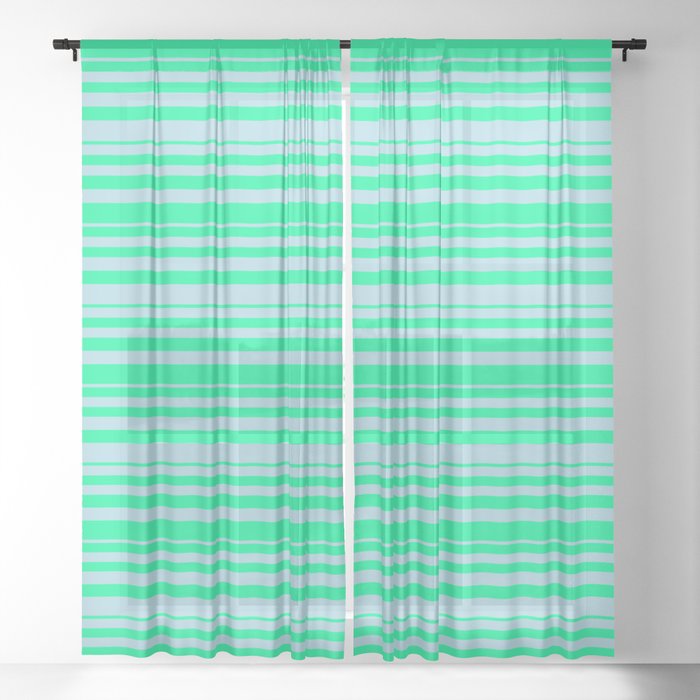 Green & Light Blue Colored Striped Pattern Sheer Curtain