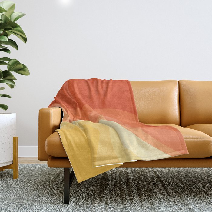 Yellow and orange retro style waves Throw Blanket