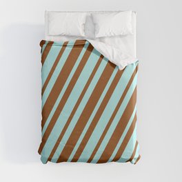 [ Thumbnail: Turquoise and Brown Colored Lines/Stripes Pattern Duvet Cover ]