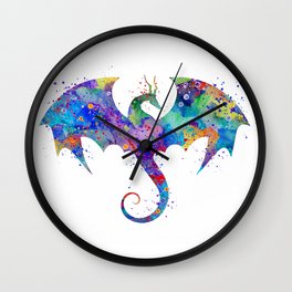 Dragon Colorful Watercolor Art Wall Clock