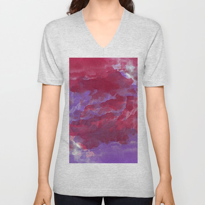 Hand painted pink violet watercolor  abstract clouds brushstrokes V Neck T Shirt