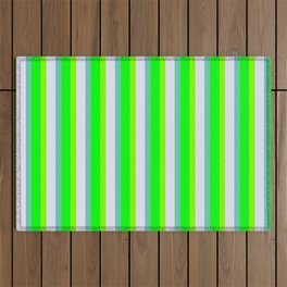 [ Thumbnail: Lime, Aquamarine, Lavender & Chartreuse Colored Lined/Striped Pattern Outdoor Rug ]