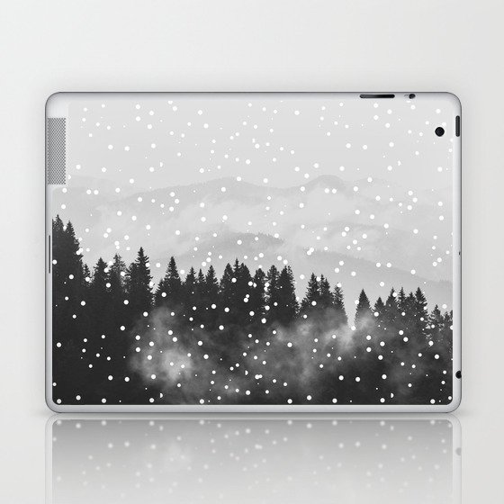 Mountains pine tree forest snow fog landscapes  Laptop & iPad Skin