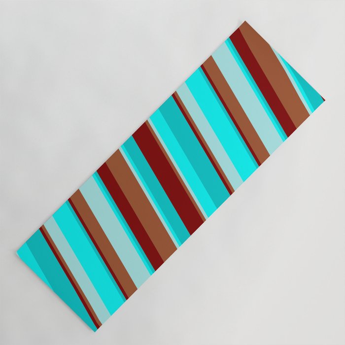 Maroon, Sienna, Turquoise, Cyan, and Dark Turquoise Colored Stripes/Lines Pattern Yoga Mat