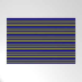 [ Thumbnail: Green & Dark Blue Colored Striped/Lined Pattern Welcome Mat ]