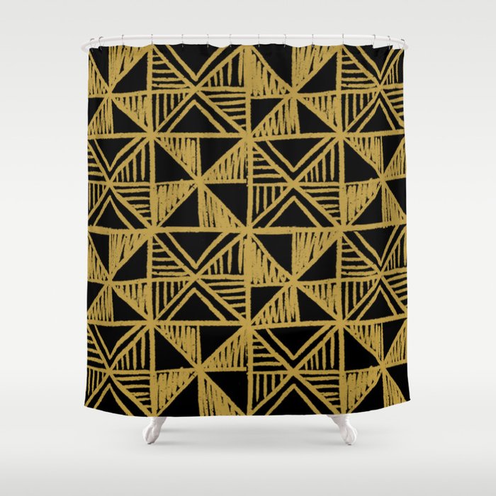 UrbanNesian Black and Gold Design Shower Curtain