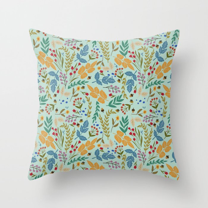 Minty Florals Throw Pillow