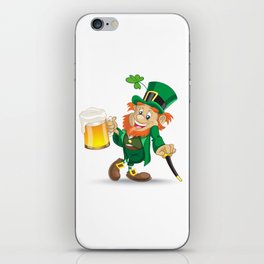 St Patrick leprechaun with cup of beer and cane iPhone Skin