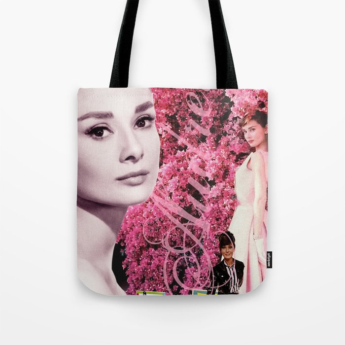 Audrey Hepburn Pink Collage Tote Bag