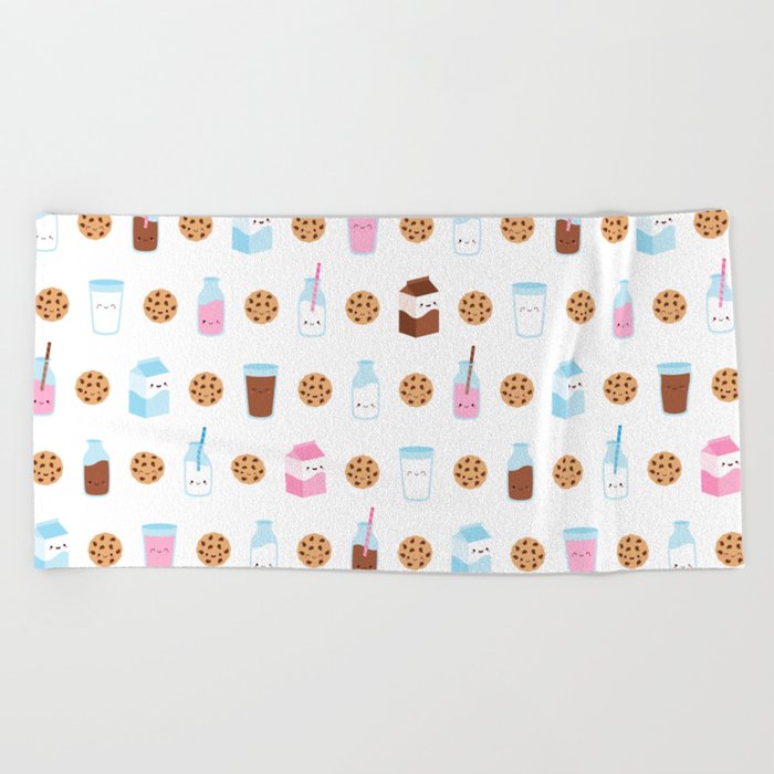 Milk and Cookies Pattern on White Beach Towel