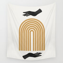Between Hands / Gold Arch Art Wall Tapestry