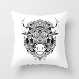 BISON head. psychedelic / zentangle style Throw Pillow