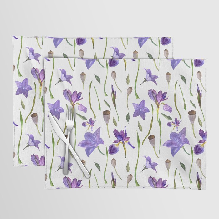 purple iris watercolor pattern Placemat