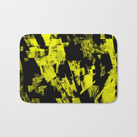 Fractured Warning - Black and yellow, abstract, textured painting Bath Mat