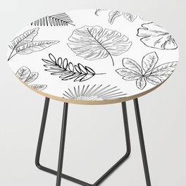 Plants and Leaves Pattern Black and White Side Table