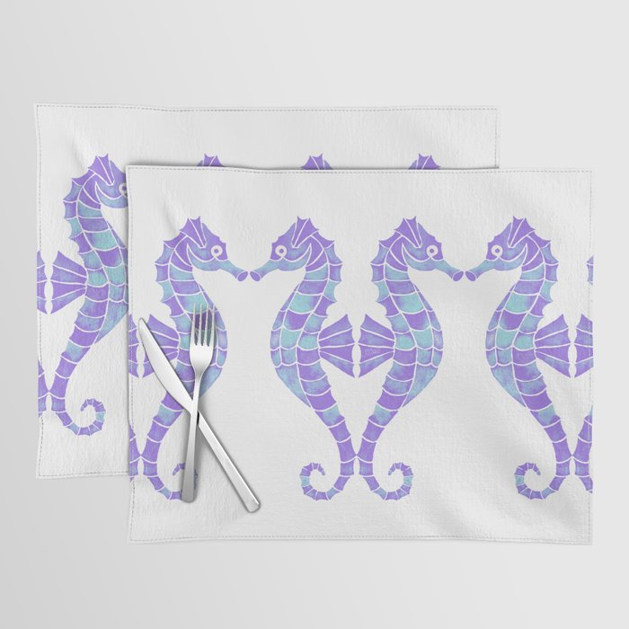 Watercolor Seahorses - Lavender and Teal Placemat