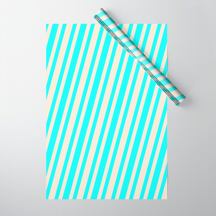 Aqua and Beige Colored Lined/Striped Pattern Wrapping Paper
