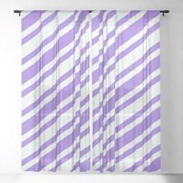 [ Thumbnail: Purple and Mint Cream Colored Pattern of Stripes Sheer Curtain ]