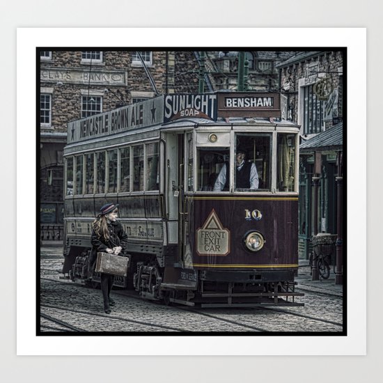 Evacuee leaving on tram Art Print