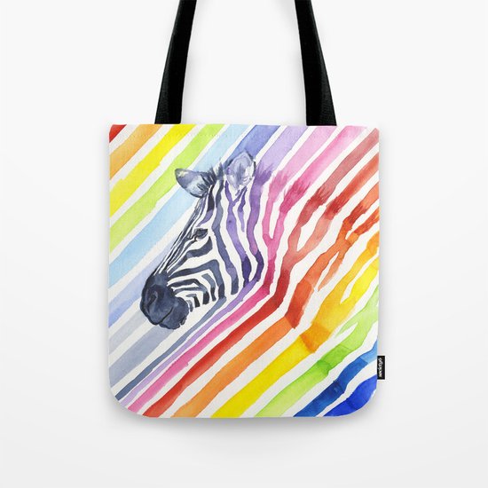 Zebra Rainbow Stripes Colorful Whimsical Animal Tote Bag