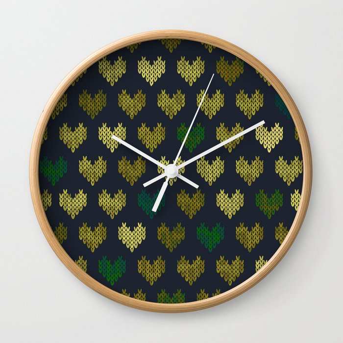 Colorful Knitted Hearts Wall Clock